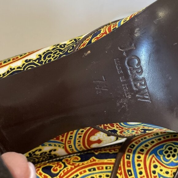 J. CREW Open Toe Heels Shoes Women's 7.5M Colorful Paisley Chain Front Italy - Picture 9 of 11